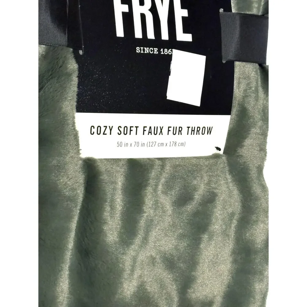 FRYE Faux Fur Throw Blanket Olive Army Green 50 x 70